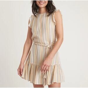 Marine Layer Beachy Stripe V2 Laney Stripe Tiered Linen Blend Mini Dress Medium
